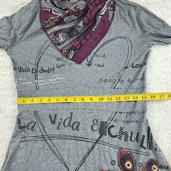 Desigual long sleeved cowl neck graphic print  fit and flare dress, size Med - L - Picture 7 of 11